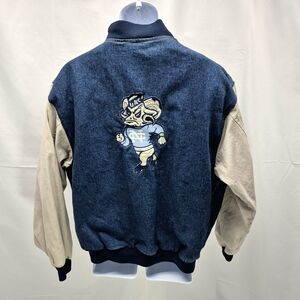 VNTG 90s Admit One UNC Tar Heels Bulldog Denim/Canvas Bomber Varsity Jacket XL